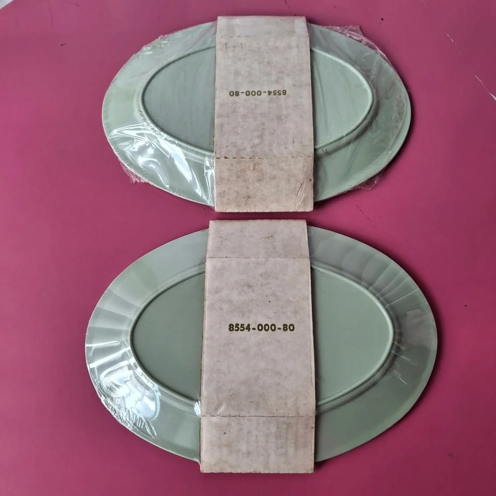 Vintage Melmac Boonton Relish Tray Small Platter Set 2 Sage Green MCM Melamine